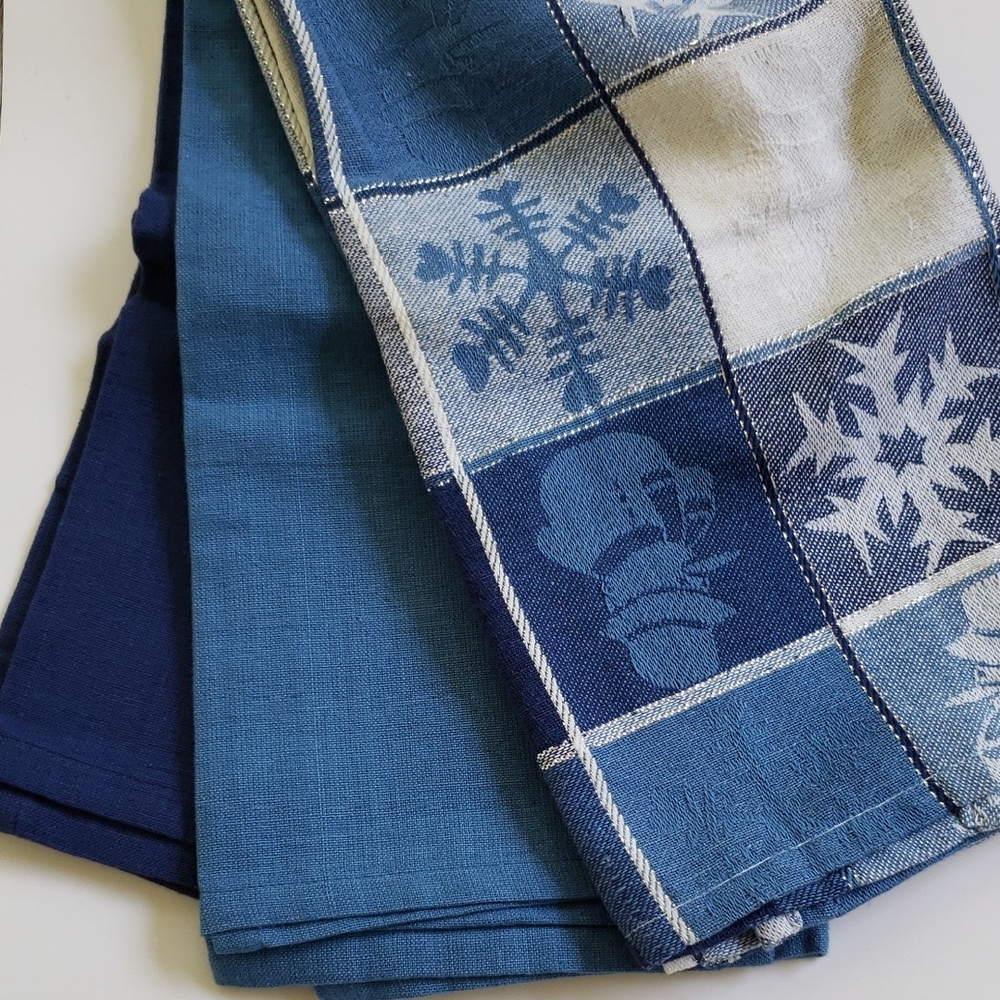 Blue Snowflake Lurex Towels 3 Pk